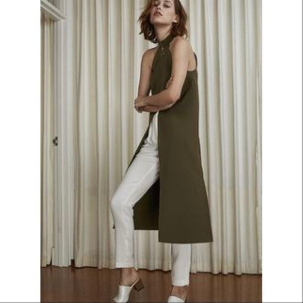 C/MEO Collective Distant Land Olive Green High Neck Zip Front Duster Top Size XS